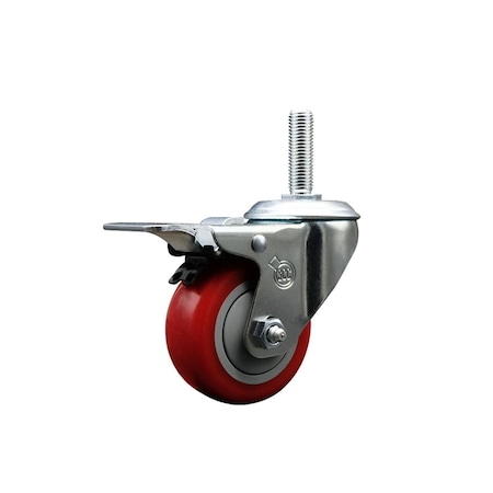 Service Caster 3 Inch Red Polyurethane Wheel Swivel 34 Inch Threaded Stem Caster Total Lock Brake SCC SCC-TSTTL20S314-PPUB-RED-34212